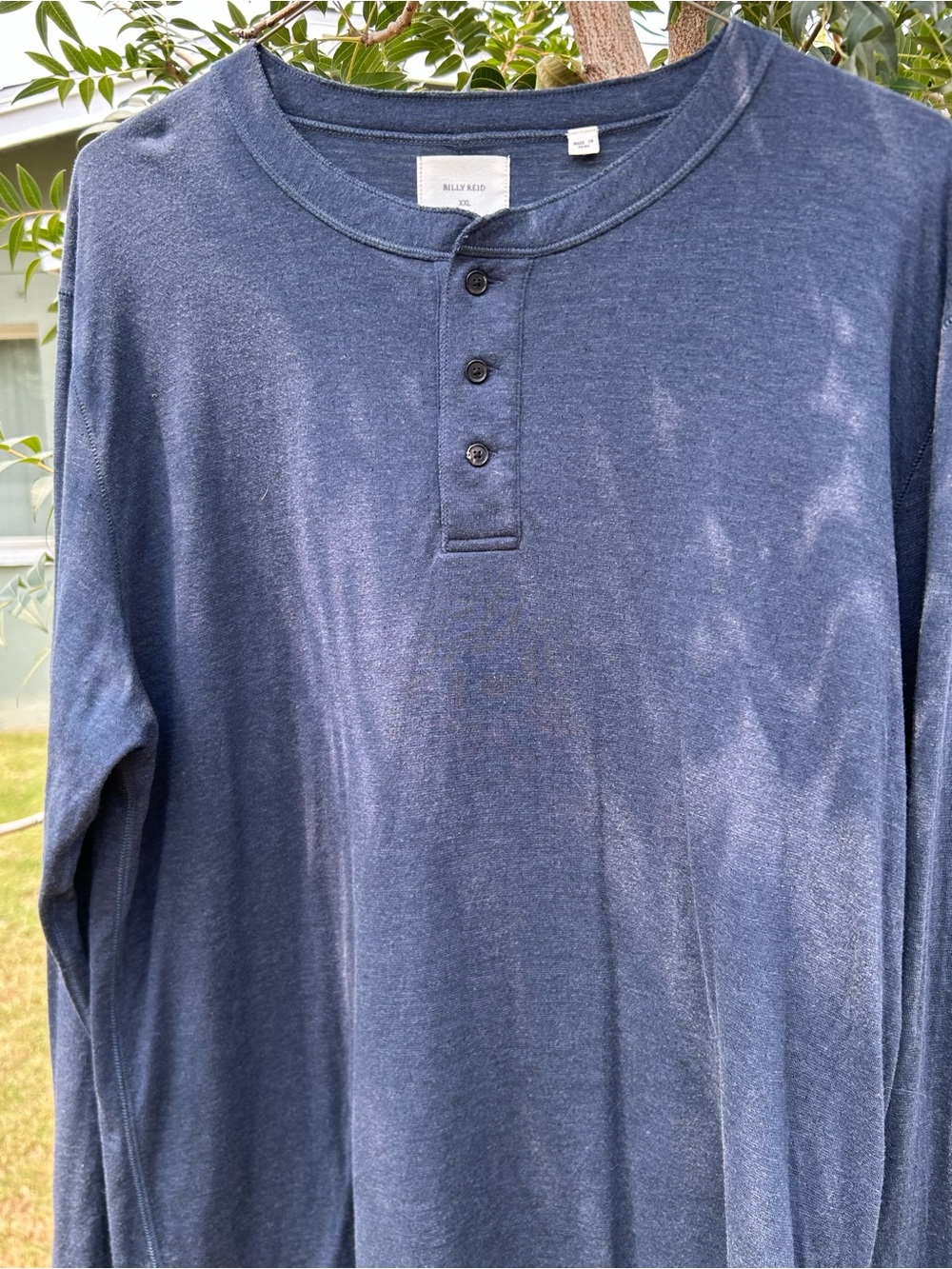 Billy Reid Men’s XXL Blue Solid Henley. Long sleeve. T-shirt